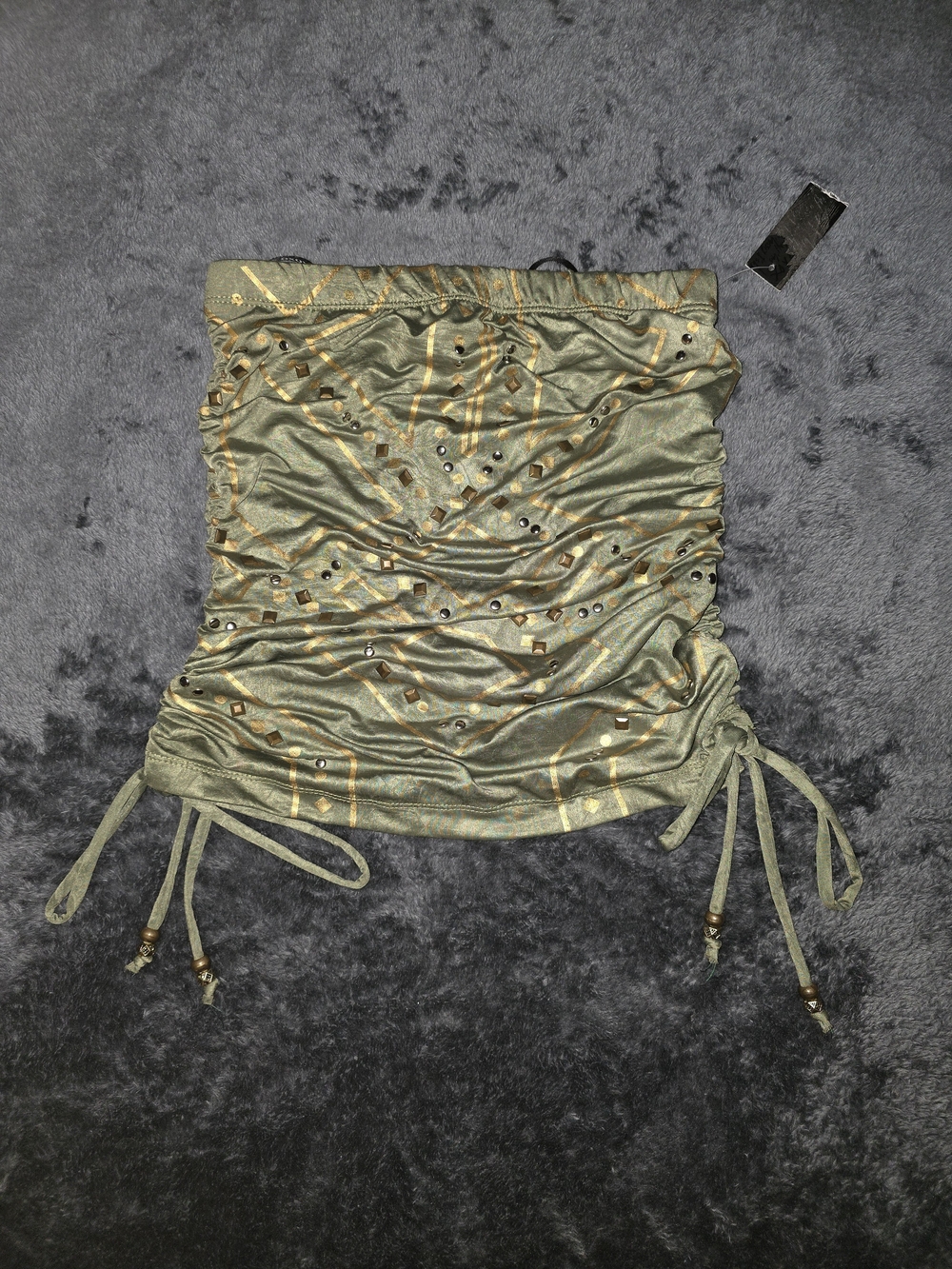 XOXO Olive Green Metallic Accent Ruched Crop Top